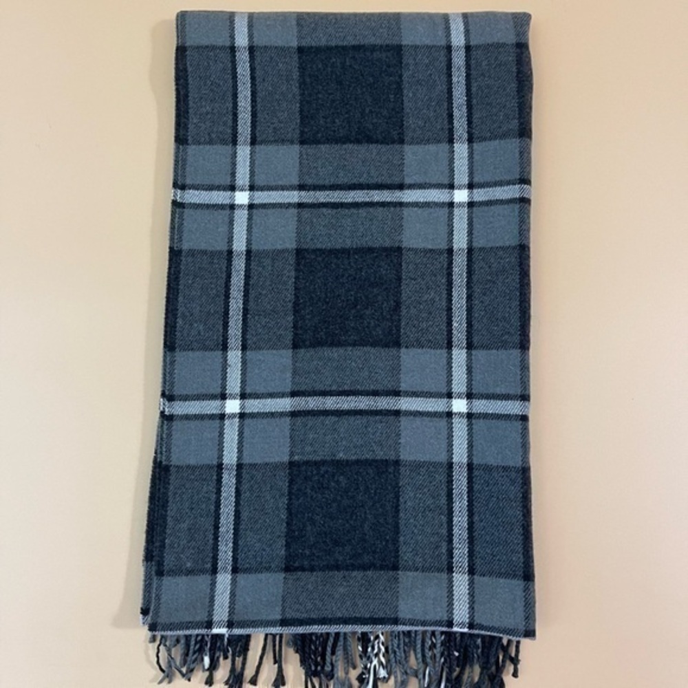 MENS - Cotton Plaid Gray Scarf